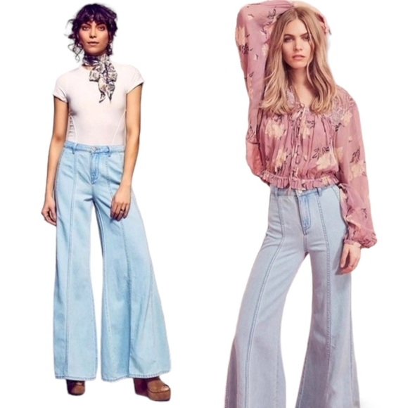 Free People Denim - FREE PEOPLE Wideleg Flare Jeans Bellbottom 70s Hippie Boho Landon Wash 4…